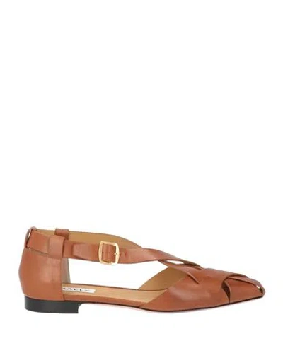 Bally Woman Ballet Flats Tan Size 9.5 Leather In Brown