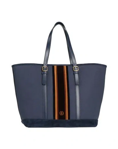 Bally Woman Handbag Navy Size - Textile Fibers, Leather In Navy Blue
