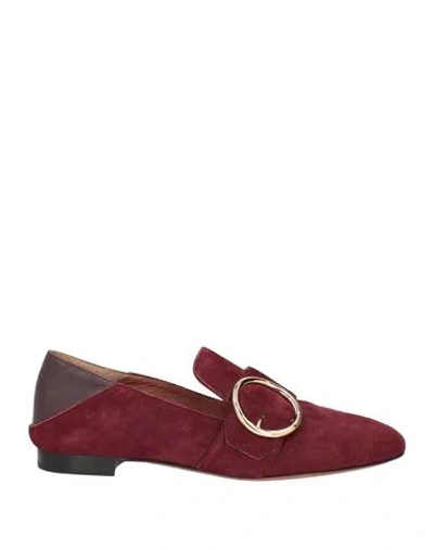 Bally Woman Loafers Burgundy Size 6 Leather In Red