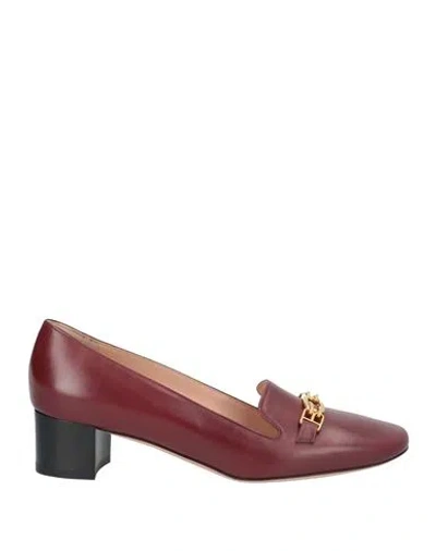 Bally Woman Loafers Burgundy Size 7.5 Calfskin In Red