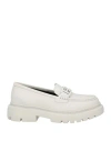 Bally Woman Loafers Light Grey Size 8.5 Calfskin In Off White