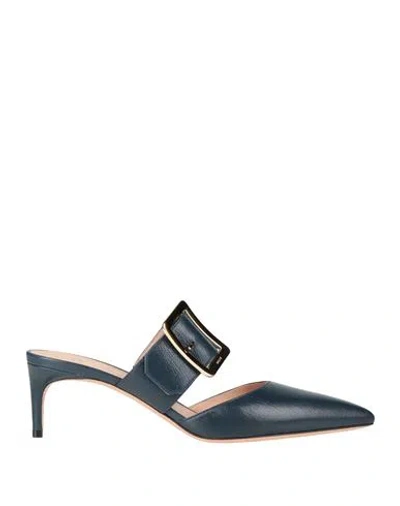 Bally Woman Mules & Clogs Navy Size 6.5 Goat Skin In Blue