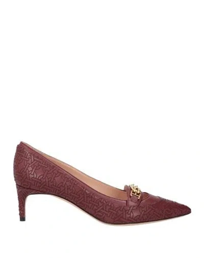 Bally Woman Pumps Burgundy Size 7 Lambskin In Red