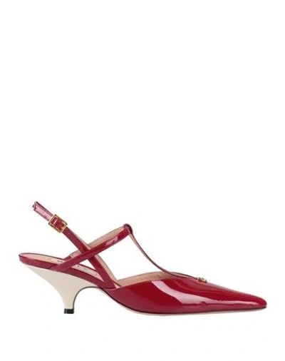 Bally Woman Pumps Burgundy Size 7.5 Calfskin In Red