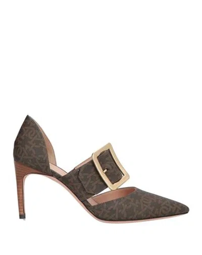 Bally Woman Pumps Dark Brown Size 7.5 Leather, Textile Fibers