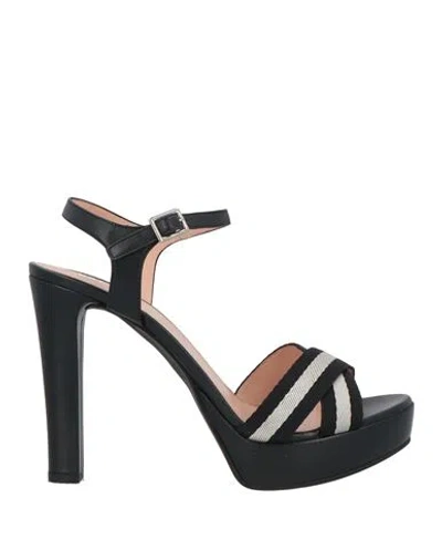 Bally Woman Sandals Black Size 9.5 Lambskin, Textile Fibers