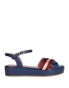 Bally Woman Sandals Navy Size 7 Soft Leather, Textile Fibers In Navy Blue