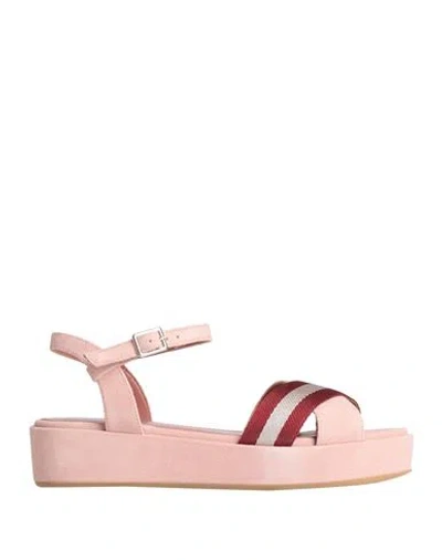 Bally Woman Sandals Pink Size 5.5 Calfskin, Textile Fibers