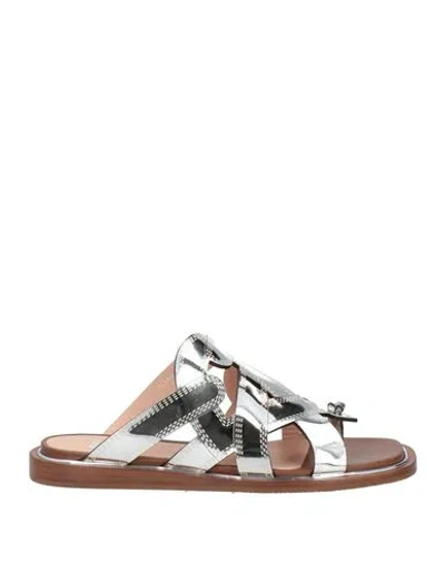 Bally Woman Thong Sandal Silver Size 7 Calfskin