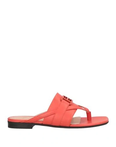 Bally Woman Thong Sandal Tomato Red Size 5.5 Leather In Pink