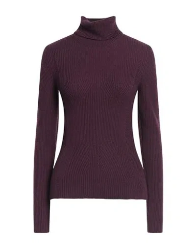 Bally Woman Turtleneck Plum Size 10 Merino Wool In Brown