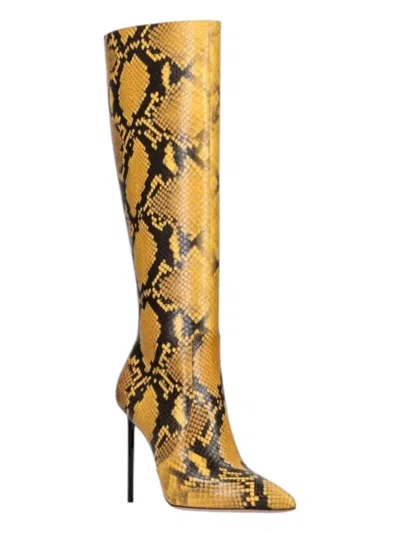 Bally Women's Barbra Knee High Leather Boots In Python Print In Yellow