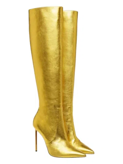 Bally Women's Barbra Laminated Knee High Leather Boots In Gold In Multi