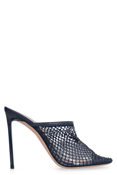 Bally Crystal Fishnet Mules In Blue