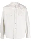 BALLY WOMEN'S IVORY WHITE COTTON DENIM SHIRT WITH MOTHER-OF-PEARL BUTTONS AND PEARL DETAIL