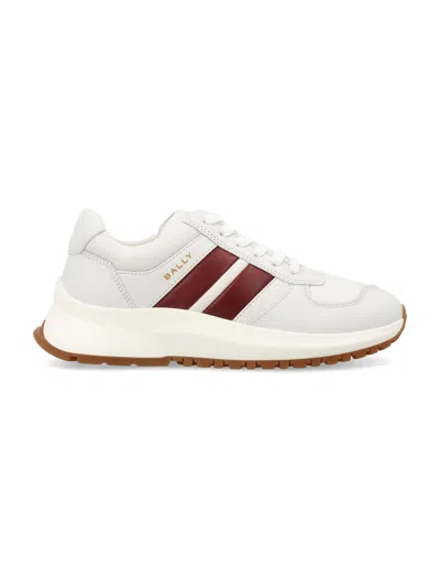 Bally Women's White Leather Sneakers With Side Logo Detail And Stripes In White/b.red/white