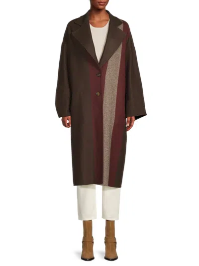 Bally Women's Wool-blend Colorblock Longline Coat In Brown Multi