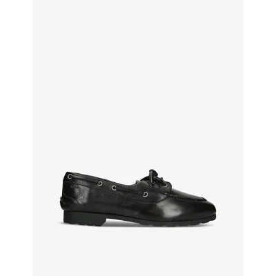 Bally Womens Black Plume Leather Boat Shoes Eur 37 / 4 Uk