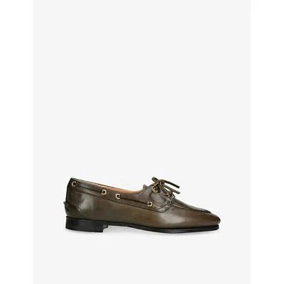 BALLY WOMENS DARK GREEN PLUME LEATHER BOAT SHOES EUR 39.5 / 6.5 UK