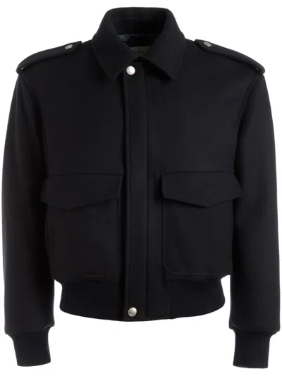 Bally Bomber Jacket In Navy Wool Mix In Blue