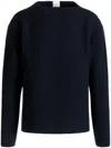 Bally Ribbed Knit Crewneck Sweater With Straight Hem In Blue