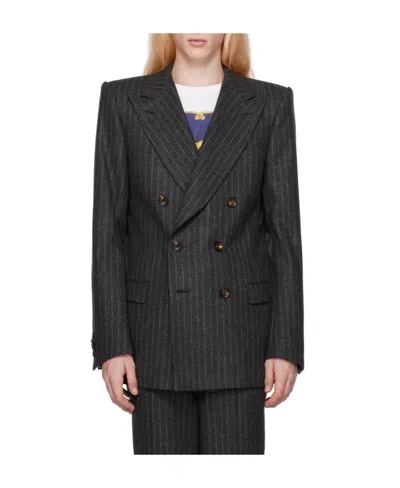 Bally Wool Pinstripe Suit Jacket In Black
