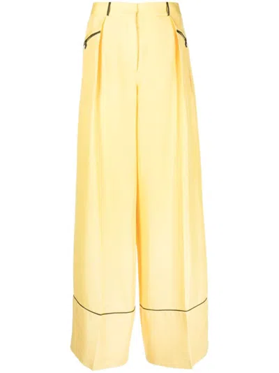 BALLY YELLOW SILK WIDE-LEG TROUSERS