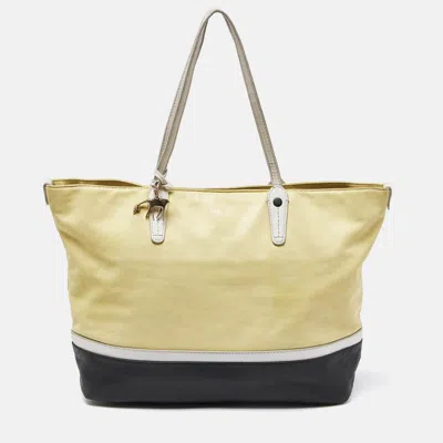 Bally Yellow/black Leather Shopper Tote In Beige