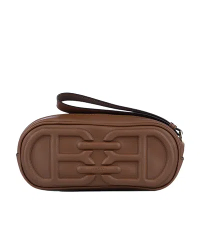 Bally Logo-embossed Clutch Bag In Brown