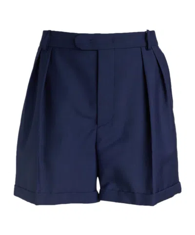 Bally Men's Mohair-wool Pleated Tailored Shorts In Marine 50