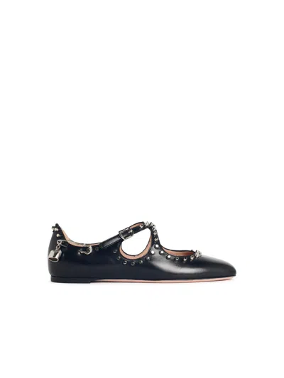 Bally Rina Black Leather Ballet Flats With Studs