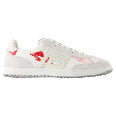 Balmain Leather Lips Swan Sneakers In White