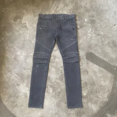 Pre-owned Balmain - S/s 15 Distressed Biker Jeans In Gray