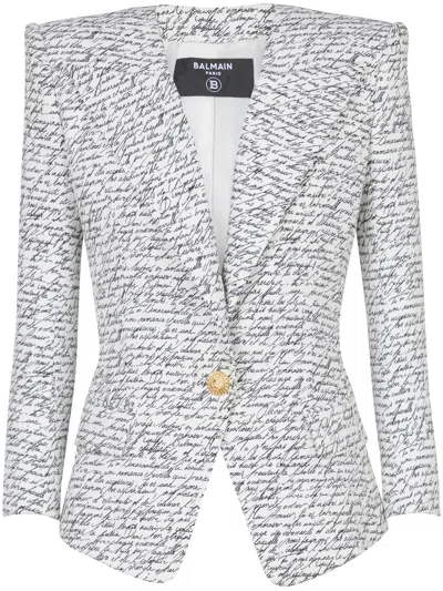 BALMAIN BALMAIN 1 BTN LOVE LETTER PRINT TAILORED JACKET