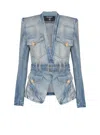 Balmain 1-button Belted Denim Jacket In Blue