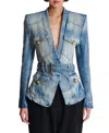 Balmain 1-button Belted Denim Jacket In Blue