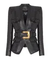 Balmain Belted 4 Pokets Fitted Lambskin Jacket Clothing In Black