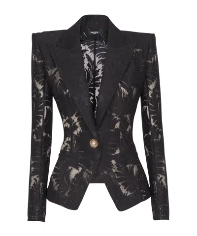Balmain 1-button Fitted Lace Jacket In Black