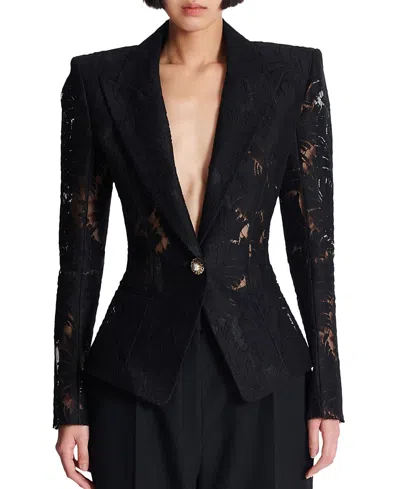 BALMAIN 1-BUTTON FITTED LACE JACKET