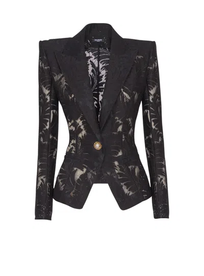 BALMAIN 1-BUTTON FITTED LACE JACKET