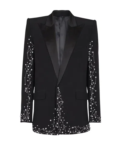 Balmain 1-button Jacket With Constellation Embroidery In Animal Print