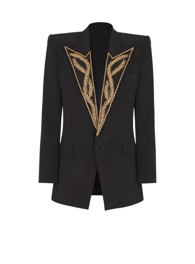 BALMAIN 1-BUTTON JACKET WITH EMBROIDERED COLLAR