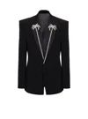 Balmain 1-button Jacket With Embroidered Palm Tree Collar In Black