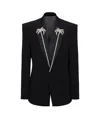 Balmain 1-button Jacket With Embroidered Palm Tree Collar In Black