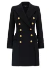 Balmain Double Breasted Logo Button Coat In Blue