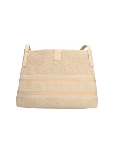 Balmain 100% Cotton Structured Bag In Beige