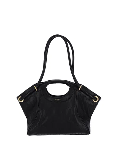 Balmain 100% Lamb Leather Handbag In Black
