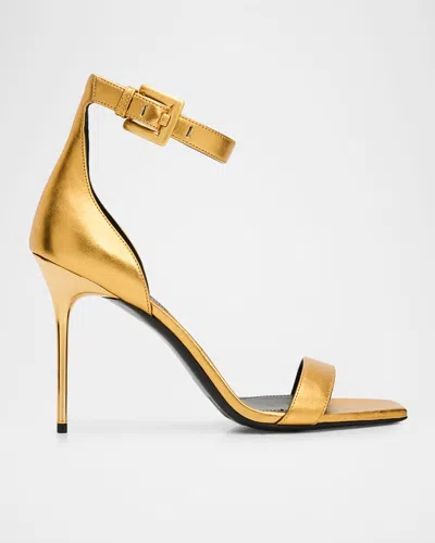 Balmain 100mm Anthem Metallic Leather Sandals In Gold