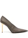 Balmain Monogram-print Pointed-toe Pumps In Brown