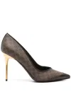 Balmain 100mm Monogram-pattern Leather Pumps In Brown